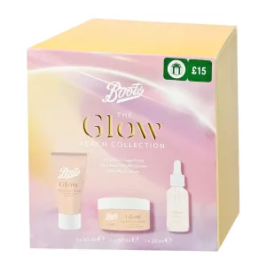Boots The Glow Peach Collection Set – (Peach Sugar Scrub 50ml , Peach Jelly Moisturiser 50ml , Peach Serum 28ml)